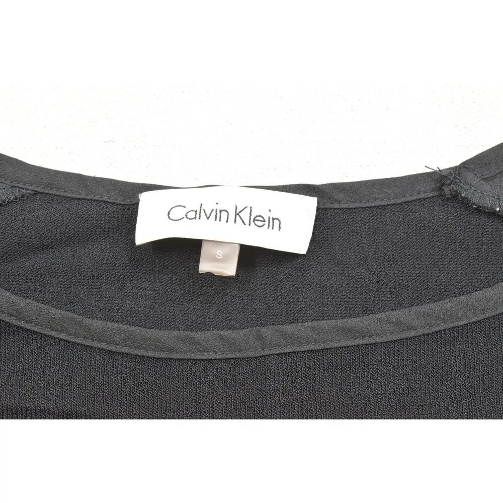 Calvin Klein Women's Small Black Mixed Media Long Sleeve Knit Top Viscose Nylon